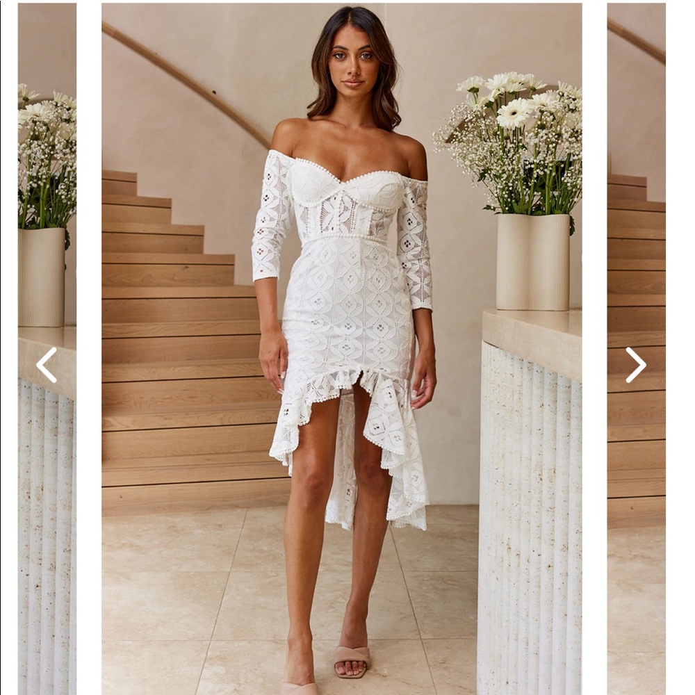 NWT// TALK ABOUT ME OFF. SHOULDER LONG SLEEVE
HIGH-LOW HEM MIDI DRESS WHITE.